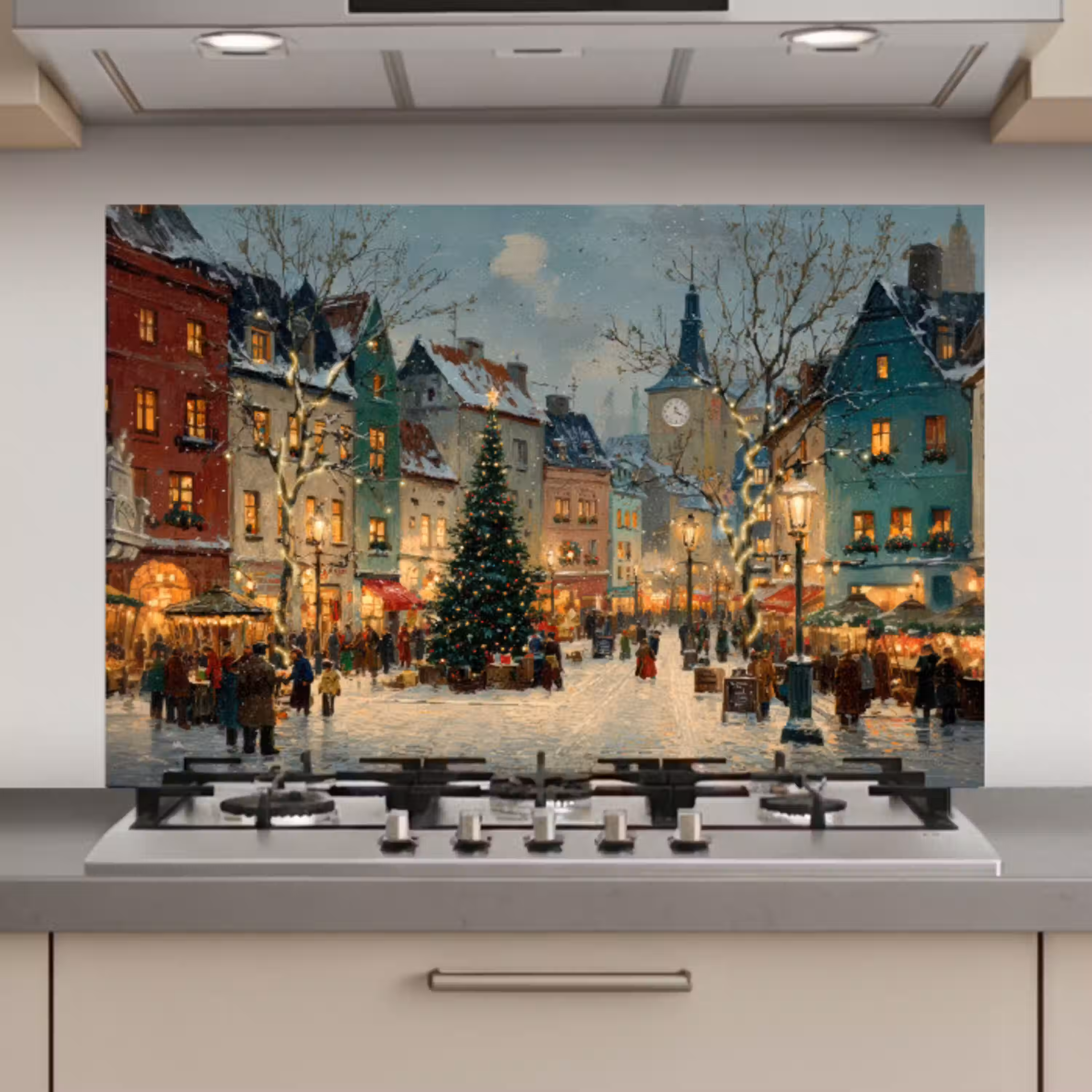 Kerstsfeer - Stadsplein - Kleurrijk keuken achterwand spatscherm klein -3d_website