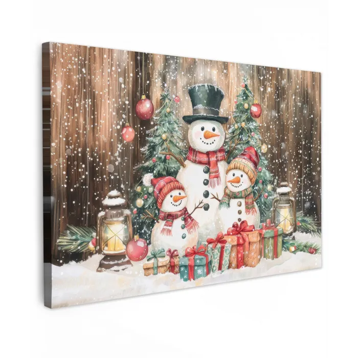 Sneeuwpop - Familie - Kleurrijk canvas 2cm klein -z3d