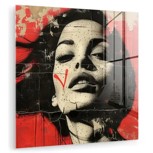 Graffiti - Vrouw - Rood - Street art - Banksy plexiglas 5mm klein -zzzproduct_nieuw