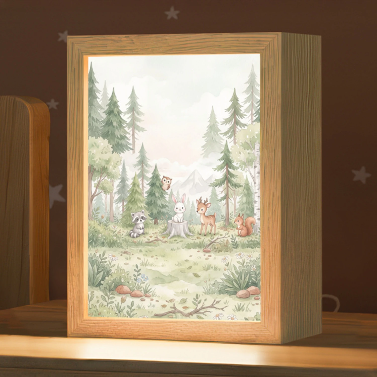 Bos - Dieren - Groen Light Box met kabel (Kinderlampje) klein -zzz_3d_website