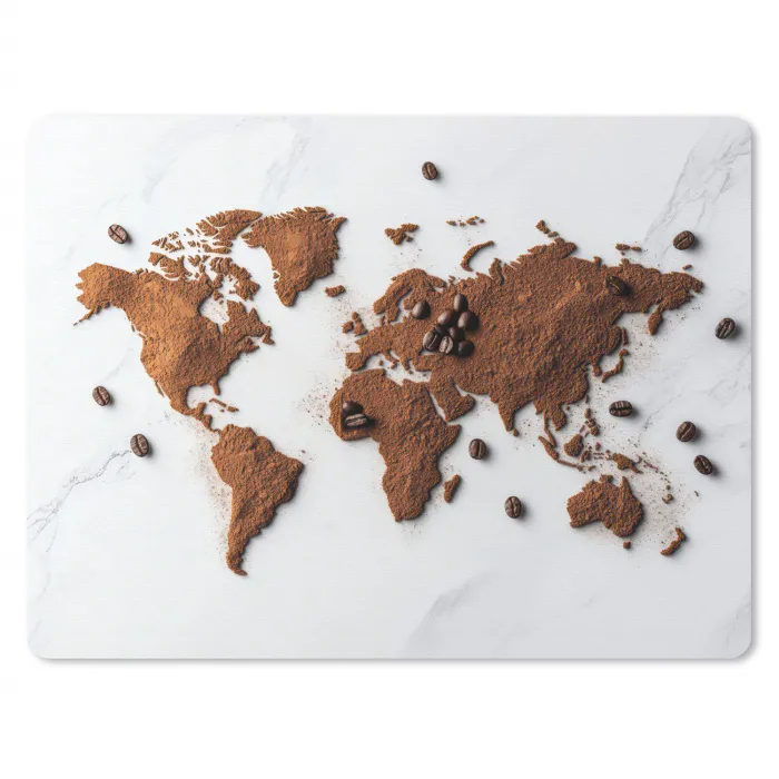 Wereldkaart - Koffie - Marmer muismat rubber klein -3d