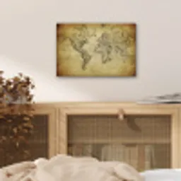 Wereldkaart - Vintage - Antiek - Bruin - Papier aluminium wit klein -sfeer3