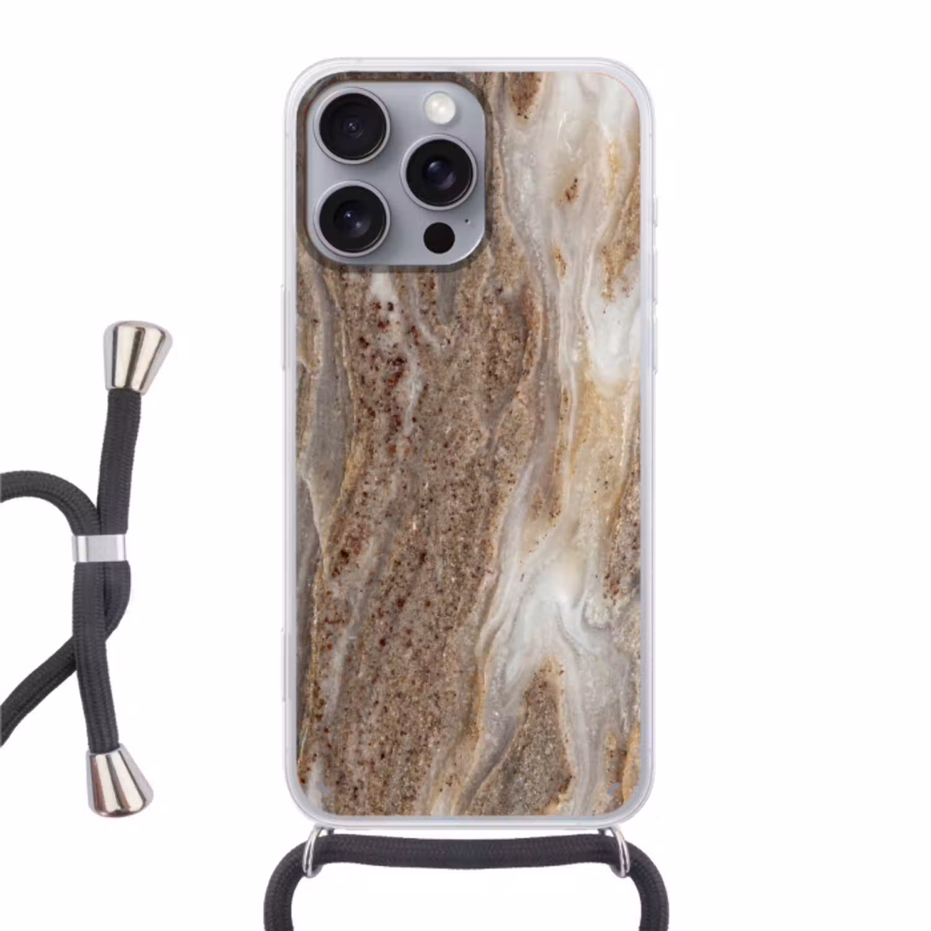 Textuur - Steen - Abstract - Beige Hoesje iPhone 16 Pro Max met koord klein -3d