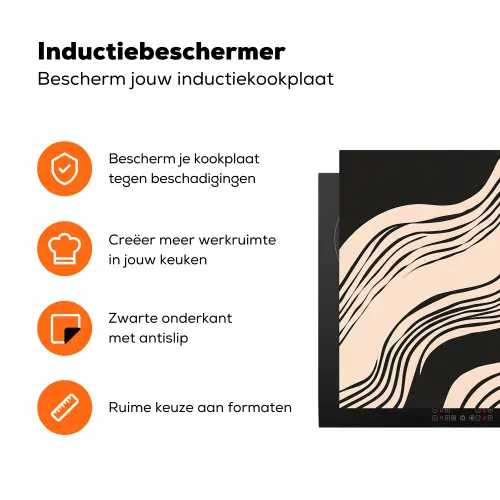 Golven - Zwart - Zandkleur Inductie beschermer vinyl 3mm klein -zzzzzzz-td-ups