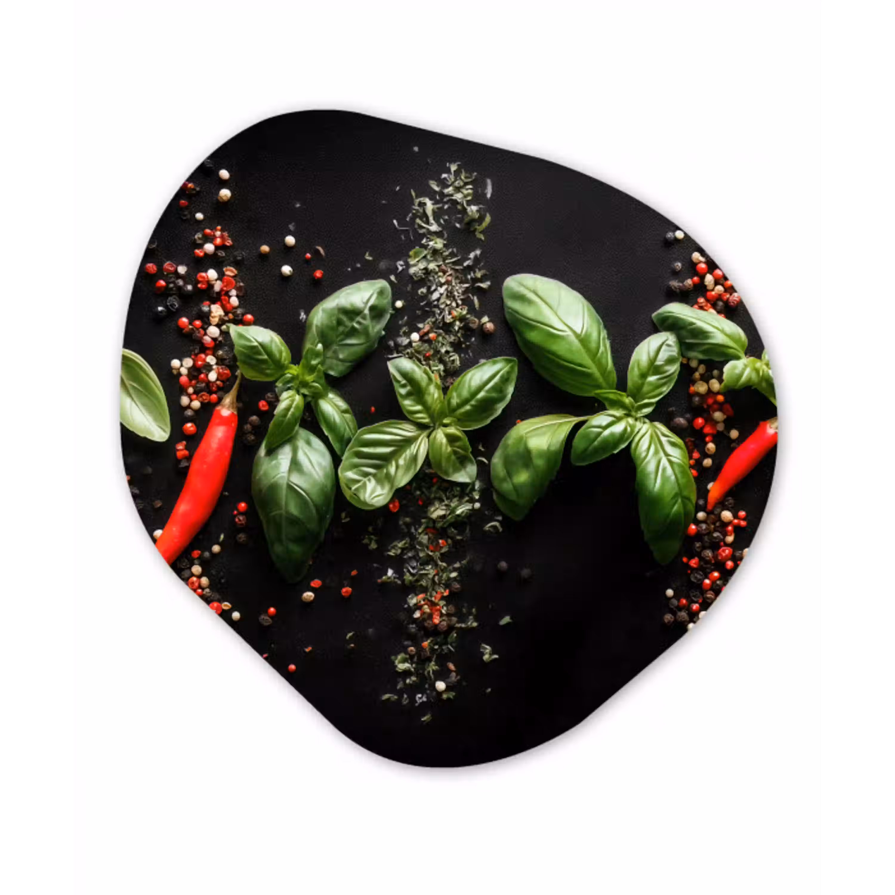 Chilipepers - Basilicum - Blaadjes - Rood Wandcirkel Organisch Aluminium middel -3d
