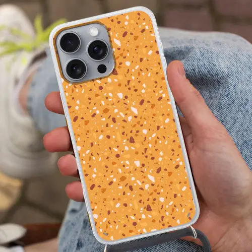 Terrazzo -  Patroon - Okergeel Hoesje iPhone 16 Pro Max met koord klein 804 -sfeer3