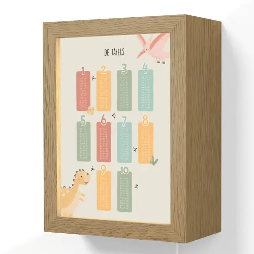 Tafels van vermenigvuldiging - Educatief - Leren rekenen voor kinderen - Cijfers oefenen - Dinosaurus Light Box met kabel (Wandlamp kind) klein -3d