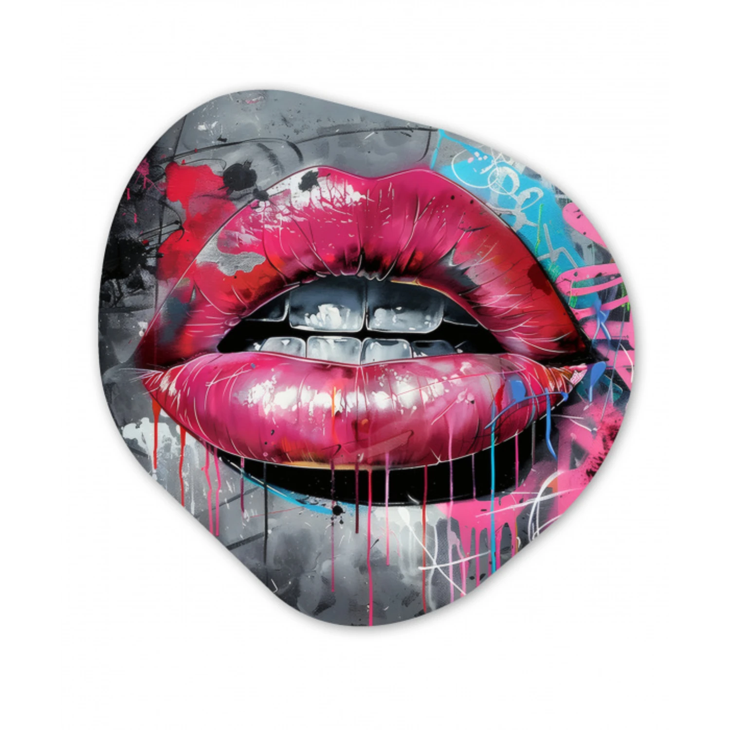 Lippen - Felroze - Graffiti - Verfstrepen Wandcirkel Organisch Forex 3mm klein -3d