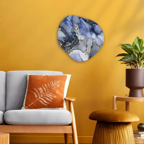 Marmer - Goud - Abstract - Blauw Wandcirkel Organisch Forex 3mm klein -sfeer4
