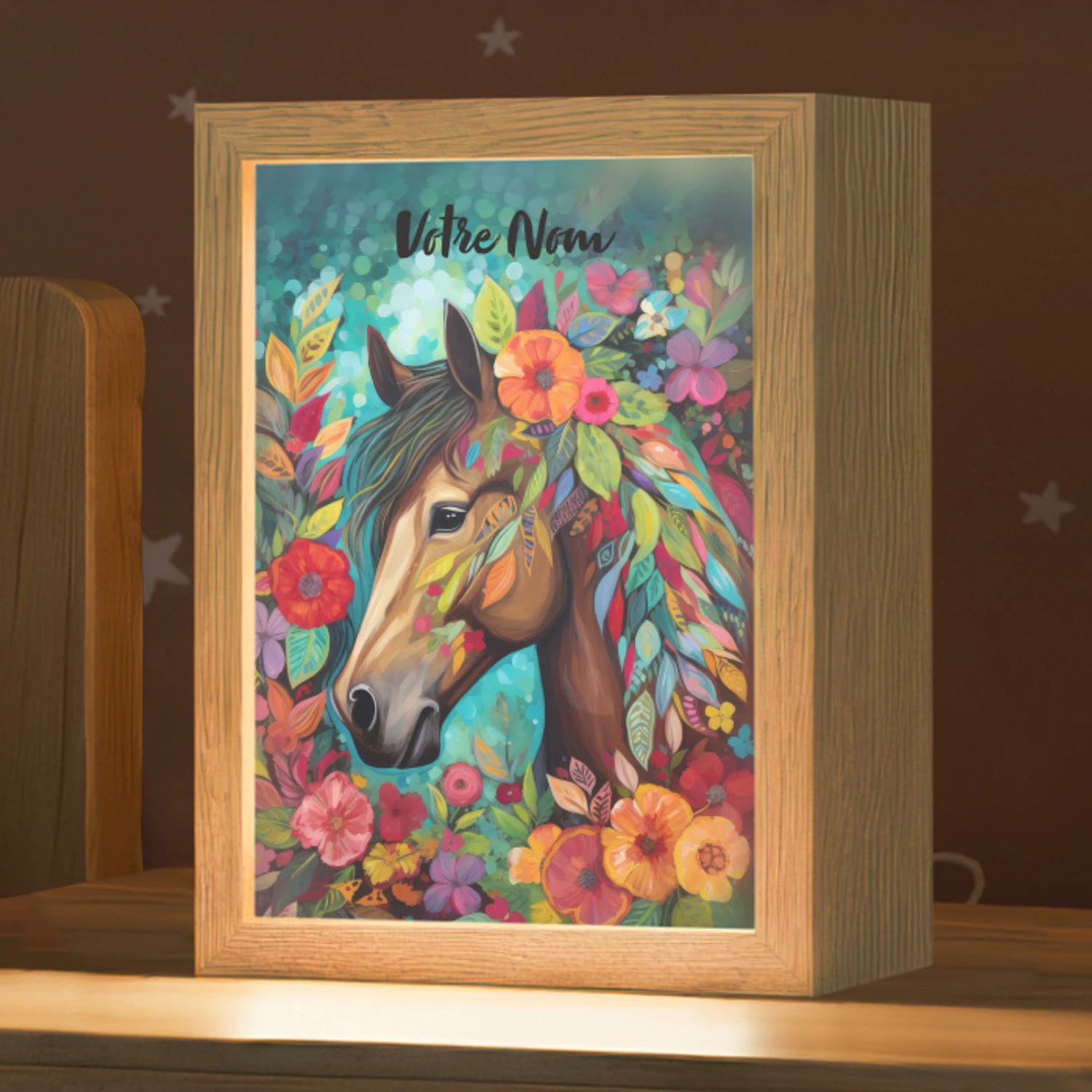Paard - Bloemen - Schilderij - Natuur - Verf Light Box met kabel (Kinderlampje) klein -zzz_3d_website