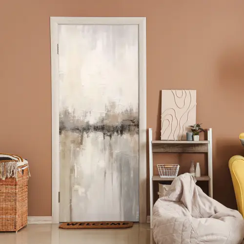 Moderne kunst - Abstract - Beige deurposter klein -sfeer1