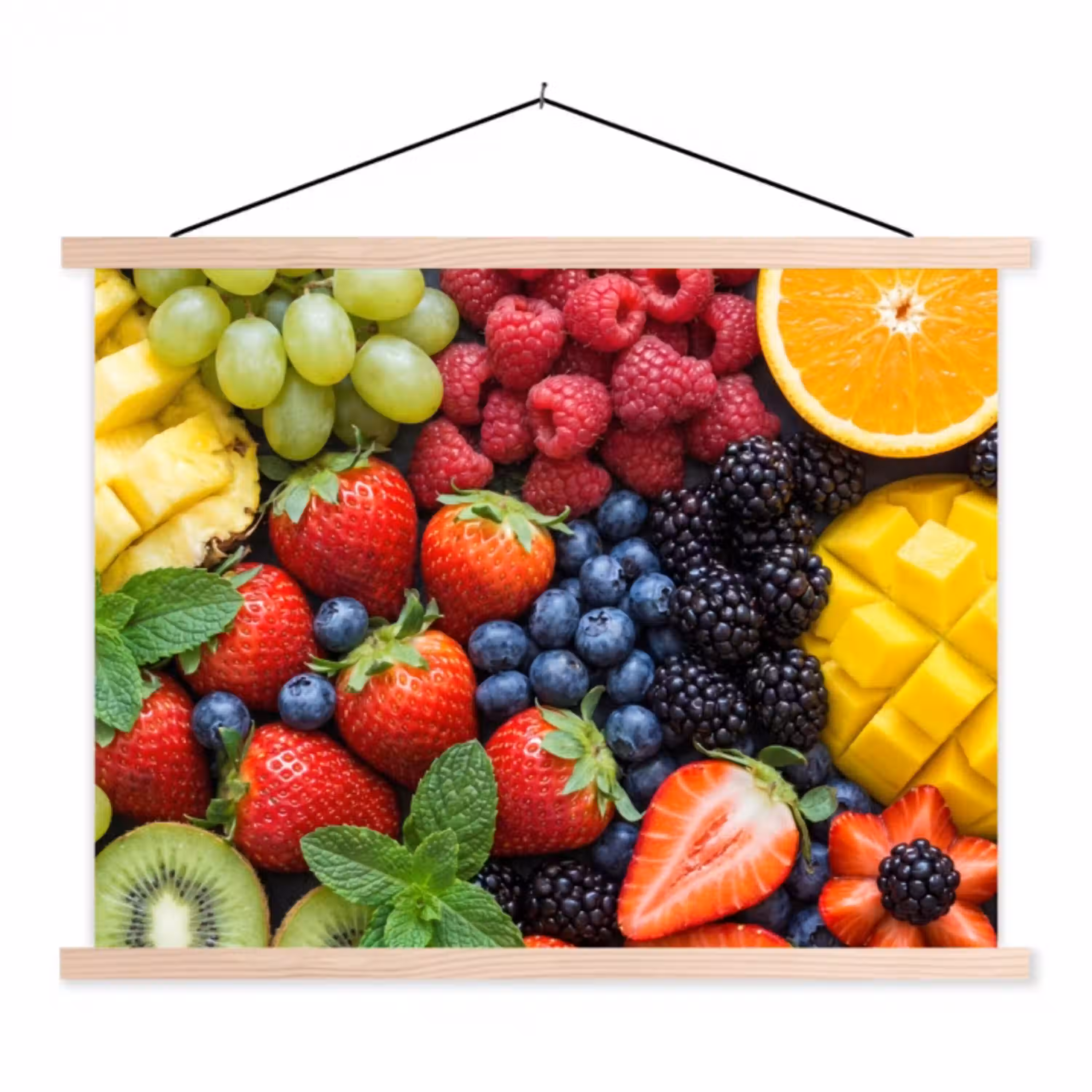 Fruit - Vers - Kleurrijk - Eten textielposter latten blank klein -3d