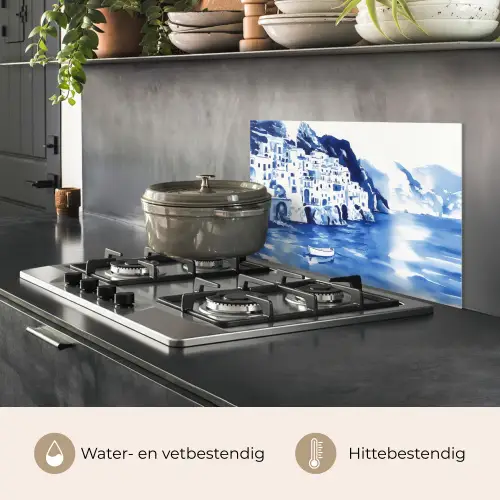 Dorp - Rotswand - Roeiboot - Water keuken achterwand spatscherm klein -usp_NL