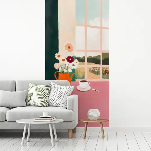 Bloemen - Koffie - Raam fotobehang vinyl groot -woonkamer