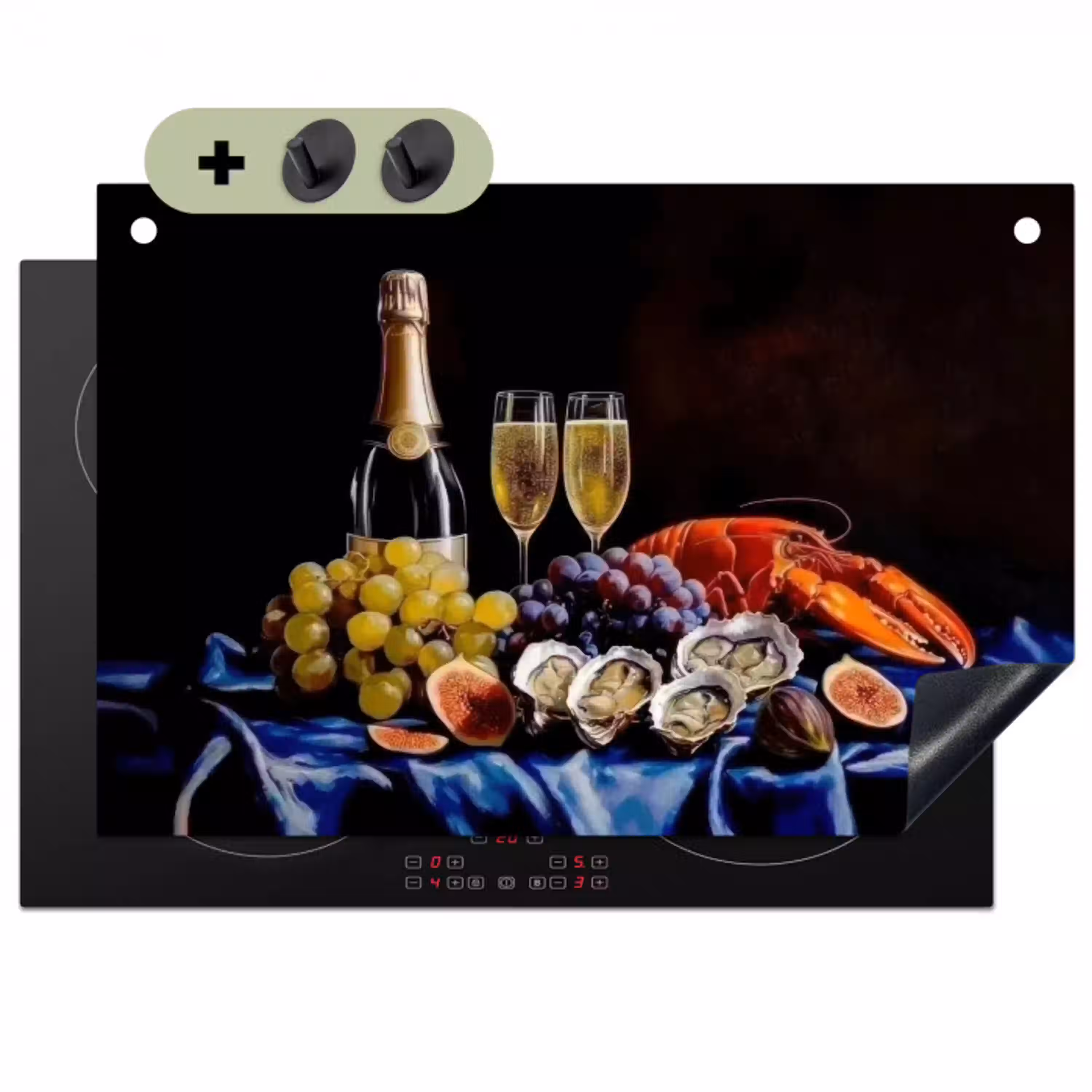 Champagne - Luxe - Oesters Inductie beschemer met haakjes klein -3d