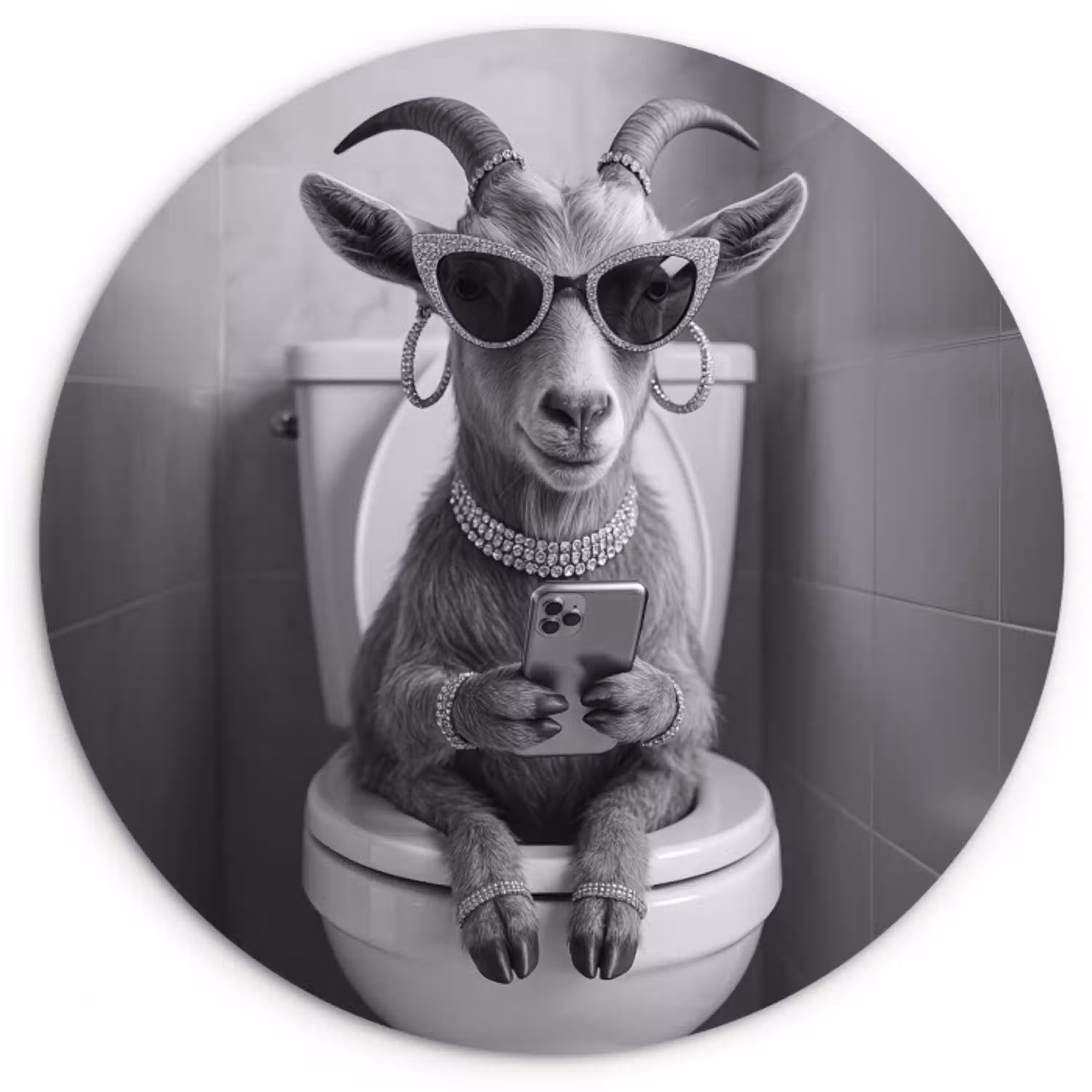 Geit - Telefoon - Toilet - Zwart - Wit Wandcirkel kunststof plaat 5mm dik klein -3d