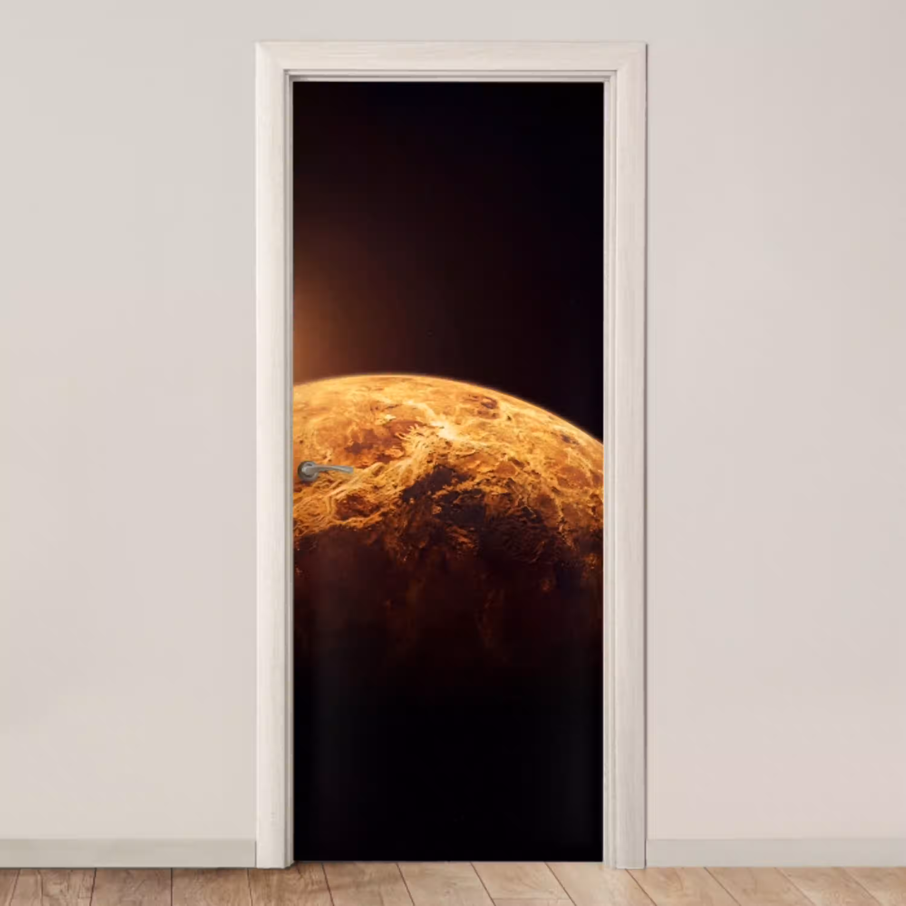 Planeet - Ruimte - Oranje deurposter klein -3d_beige