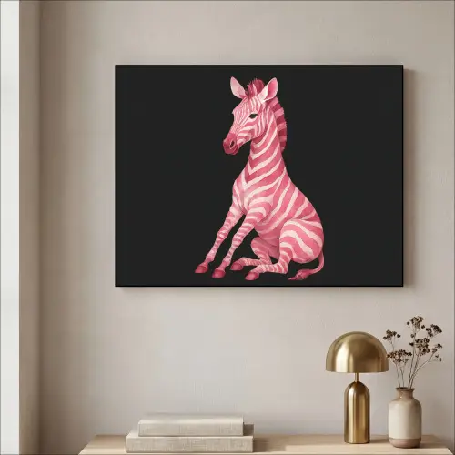 Zebra - Roze - Gestreept Textielframe zwart klein -sfeer2