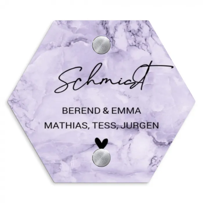 Paars marmer - Sierlijk Naambord Hexagon klein -3d