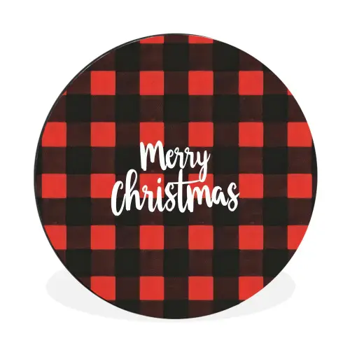Geruit - Rood - Tekst - Christmas Wandcirkel aluminium klein -3d