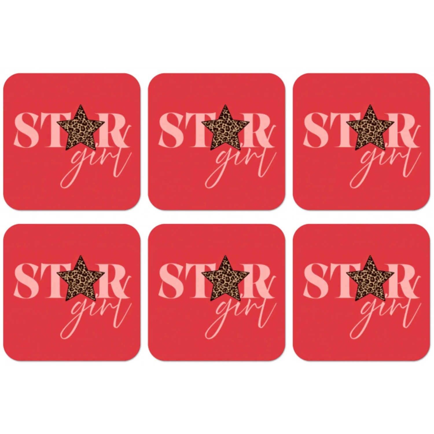 Star girl - Rood - Panter - Ster onderzetter kurk middel -zkaufland3dotto