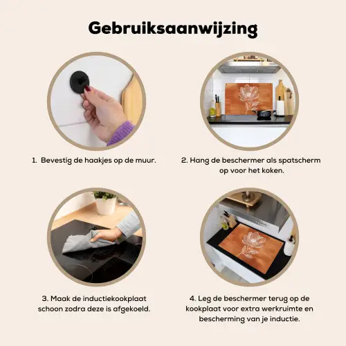 Bloem - Minimalistisch - Wit Inductie beschemer met haakjes klein -ky-gebruik-nl