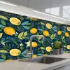 Bloemen - Bladeren - Citroenen - Blauw keuken achterwand 2 middel 871 -3d_schuin