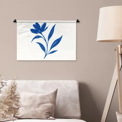 Bloem - Blaadjes - Minimalistisch - Blauw Wandkleed katoen klein -sfeer4