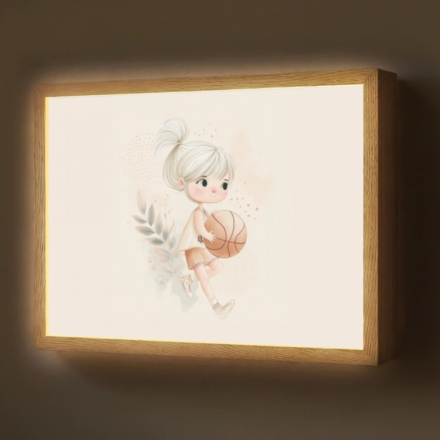 Meisje - Basketbal - Minimalistisch Light Box met batterij (Wandlamp) middel -z3d_website