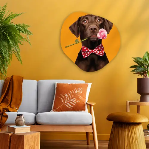 Hond - Oranje - Roos - Valentijn Wandcirkel Organisch Plexiglas middel -sfeer4