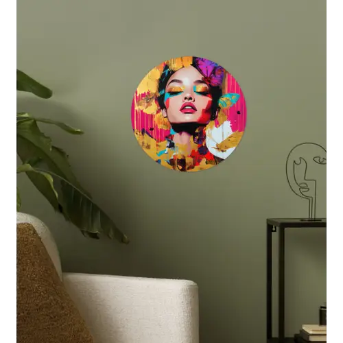 Vrouw - Abstract - Kleurrijk Wandcirkel behangsticker klein -sfeer2
