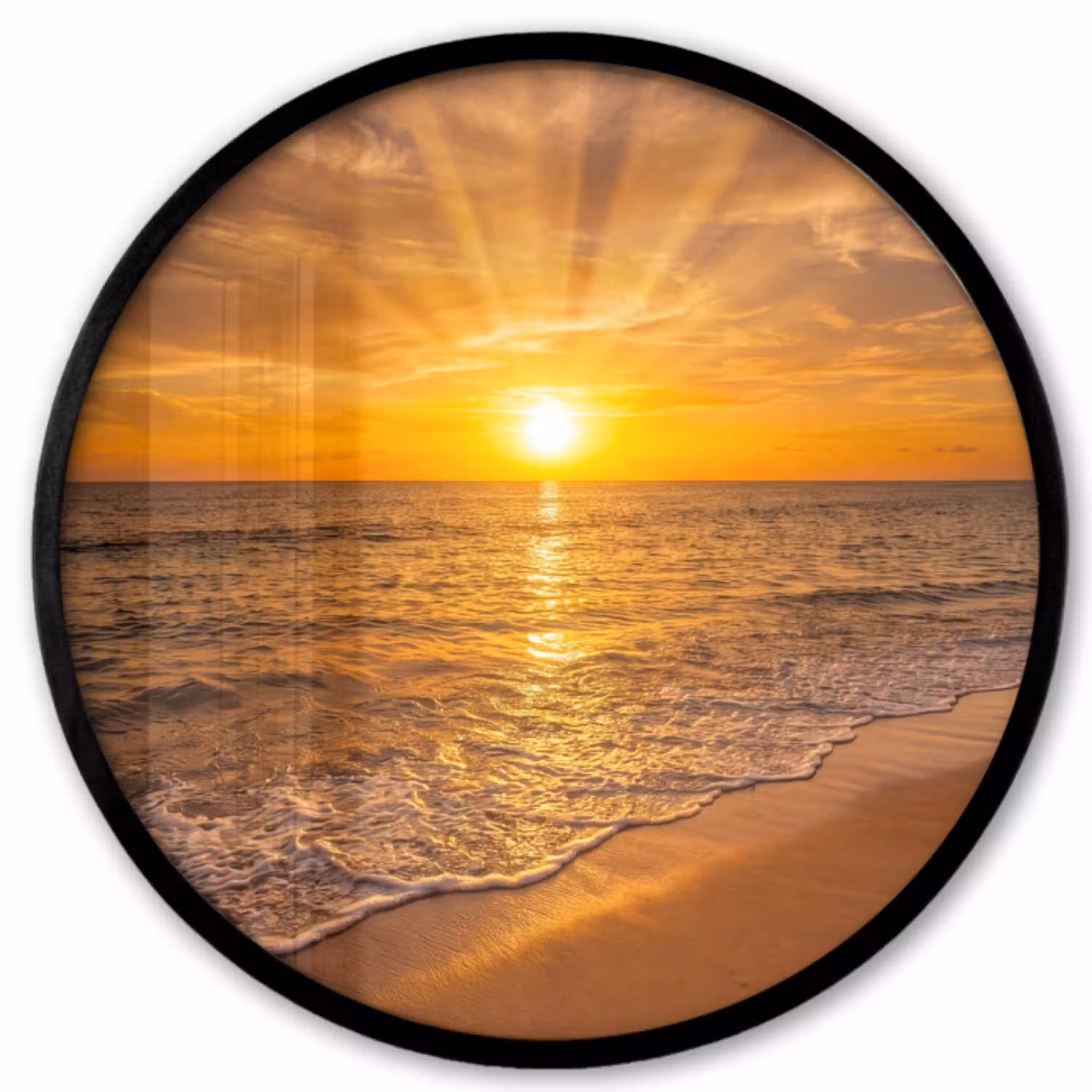 Zee - Zonsondergang - Golven - Kust - Oranje Fotolijst rond zonder passe partout klein -3d