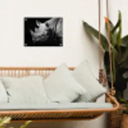 Dieren - Neushoorn - Zwart - Wit - Portret tuinposter los doek klein -sfeer7