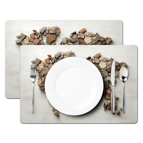 Wereldkaart - Stenen - Wit Placemat vinyl groot -zzsfeer2_Kitchenyeah-website