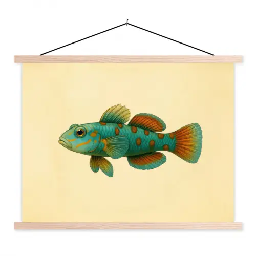 Vis - Blauw - Stippen - Schubben textielposter latten blank klein -3d