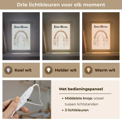 Regenboog - Bohemian - Boho - Pastel kleuren Light Box met kabel (Kinderlampje) klein -USP_lichtkleurNL