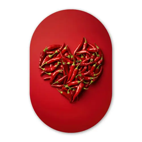 Pepers - Rood - Hart Wandcirkel Ovaal Glas middel -3d