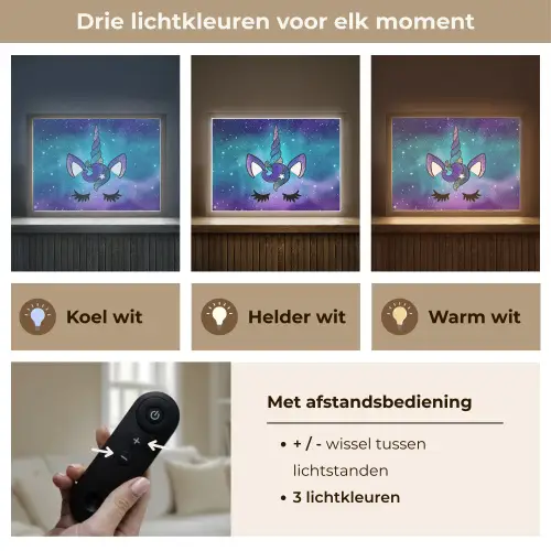 Eenhoorn - Sterrenhemel - Ster - Blauw Light Box met batterij (Wandlamp kind) middel -USP_lichtkleurNL