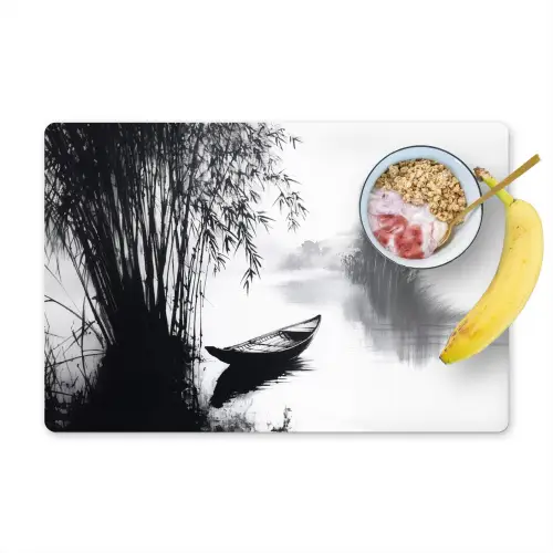 Boot - Rivier - Bamboe - Wit Placemat vinyl groot -zzzproduct_Kitchenyeah-website