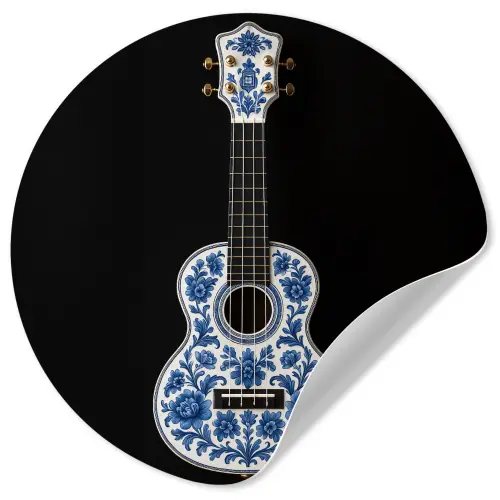 Ukelele - Delfts - Blauw - Muziek Wandcirkel behangsticker klein -3d