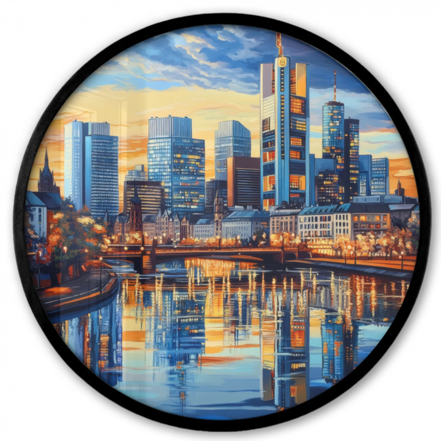 Zonsondergang Frankfurt - Stad - Skyline - Water Fotolijst rond zonder passe partout klein -3d