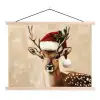 Kerst - Hert - Gewei - Rood textielposter latten blank klein -3d