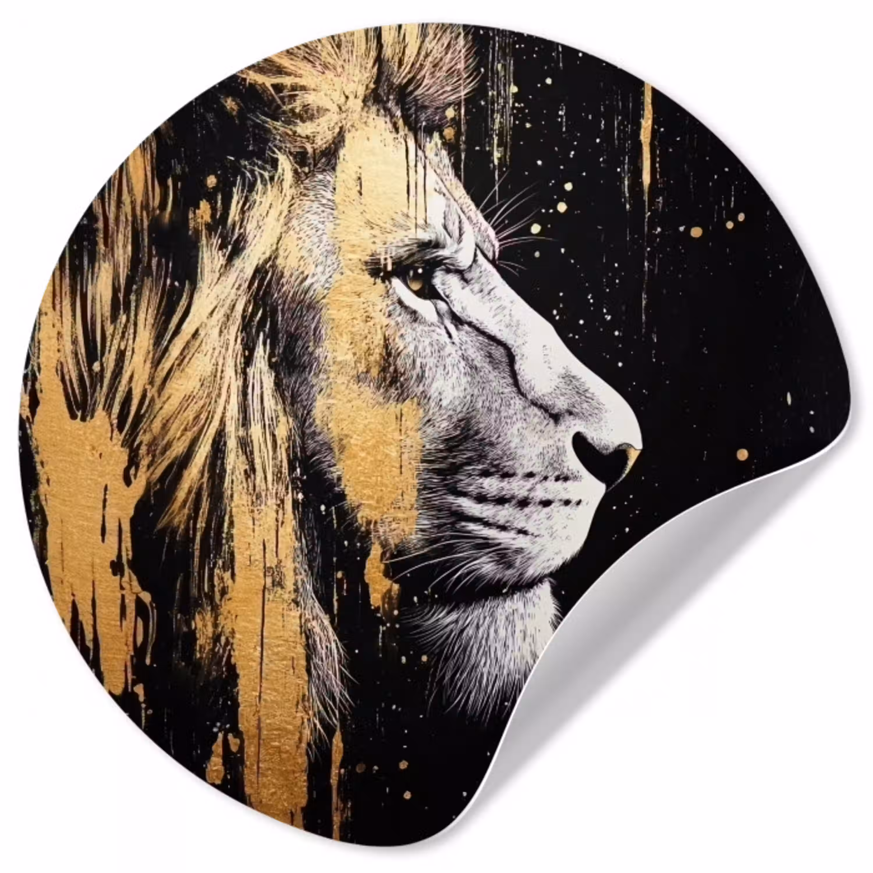 Portret - Leeuw - Abstract - Goud Wandcirkel behangsticker klein -3d