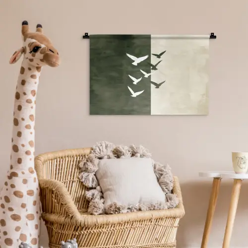 Japandi - Vogel - Groen Wandkleed katoen klein -wsfeer5_kind