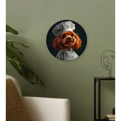 Bruin - Kok - Hondje Wandcirkel kunststof plaat 5mm dik klein -sfeer3