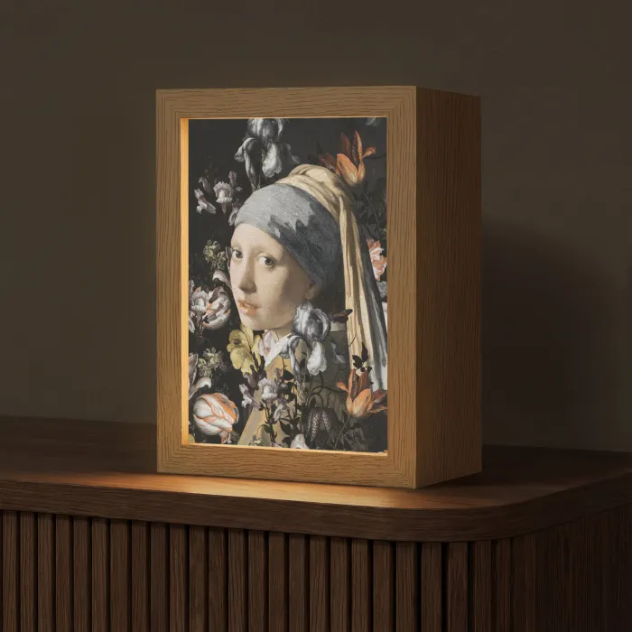 Meisje met de parel - Johannes Vermeer - Bloemen Light Box met kabel (Tafellamp) klein -z3d_website