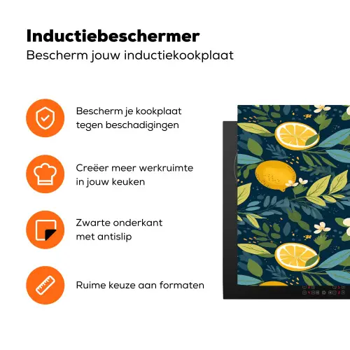 Bloemen - Bladeren - Citroenen - Blauw Inductie beschermer vinyl 3mm klein 276 -zzzzzzz-td-ups