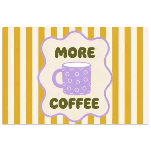 More coffee - Geel - Paars - Strepen - Mok poster papier klein -3d