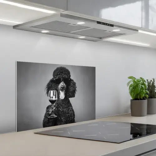 Hond - Krullen - Zonnebril - Wijn keuken achterwand spatscherm klein -3d_schuin