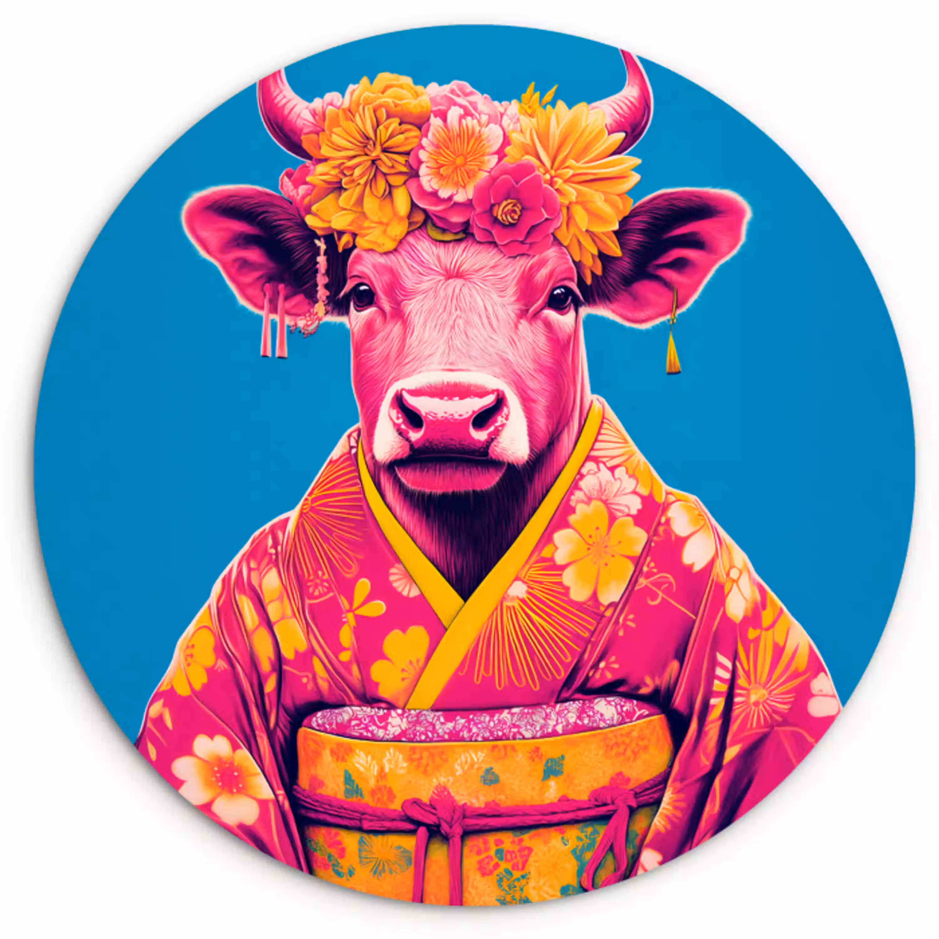 Koe - Bloemenkrans - Oorhangers - Kimono Wandcirkel kunststof plaat 5mm dik klein -3d